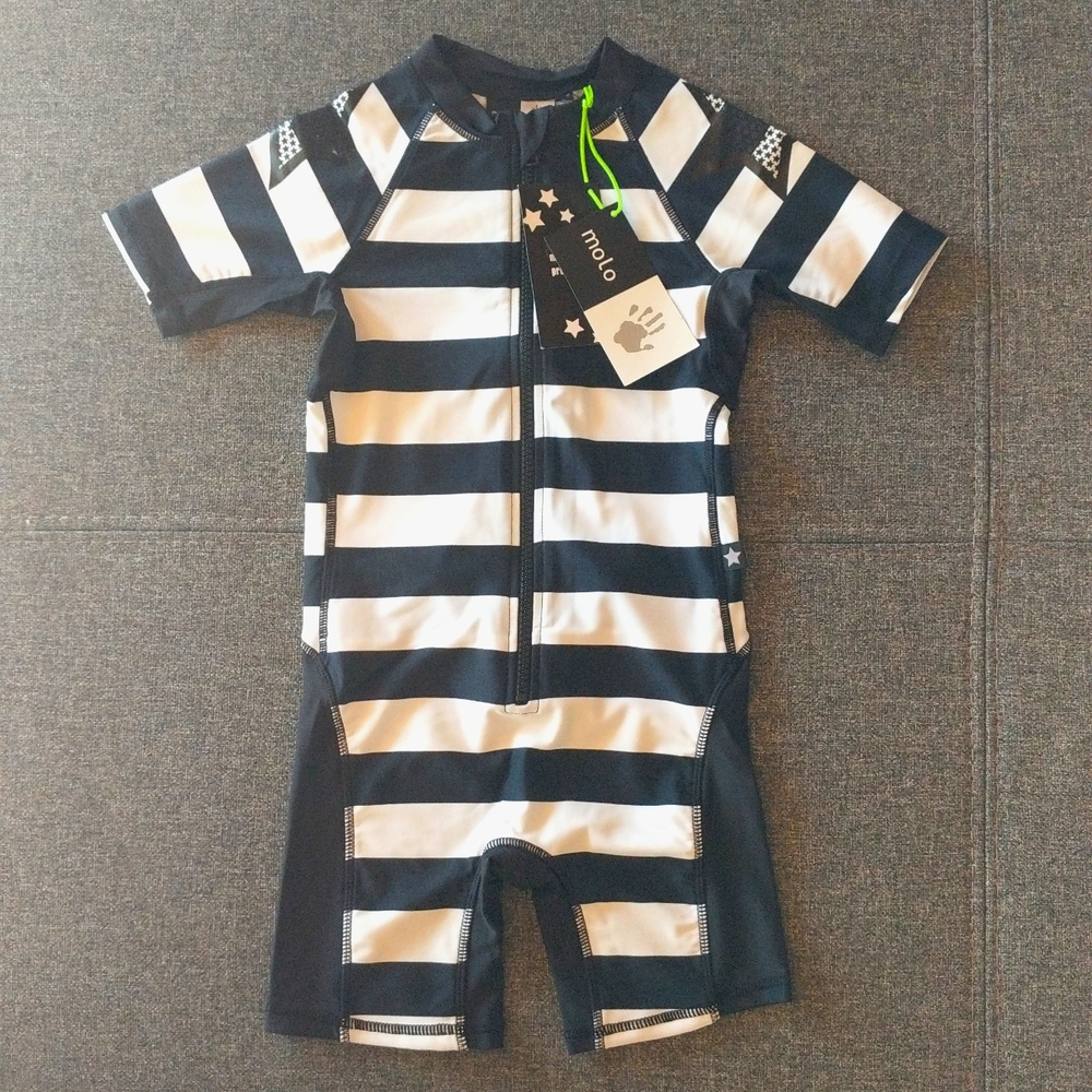 NWT Molo Block Stripes UV Swimsuit Kids Rashguard UPF40+